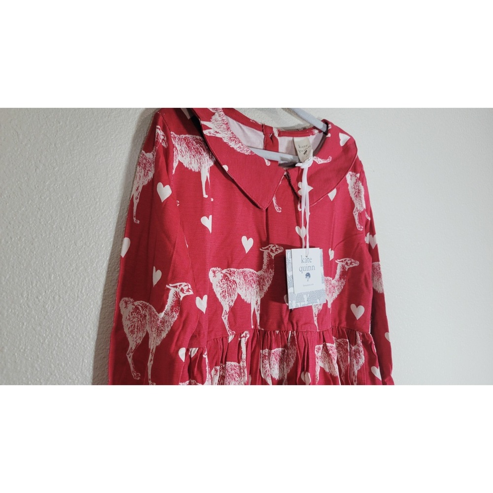 Kate Quinn Red Llama Heart‎ Bamboo Dress Girls 7Y NWT 2023 - Picture 5 of 7